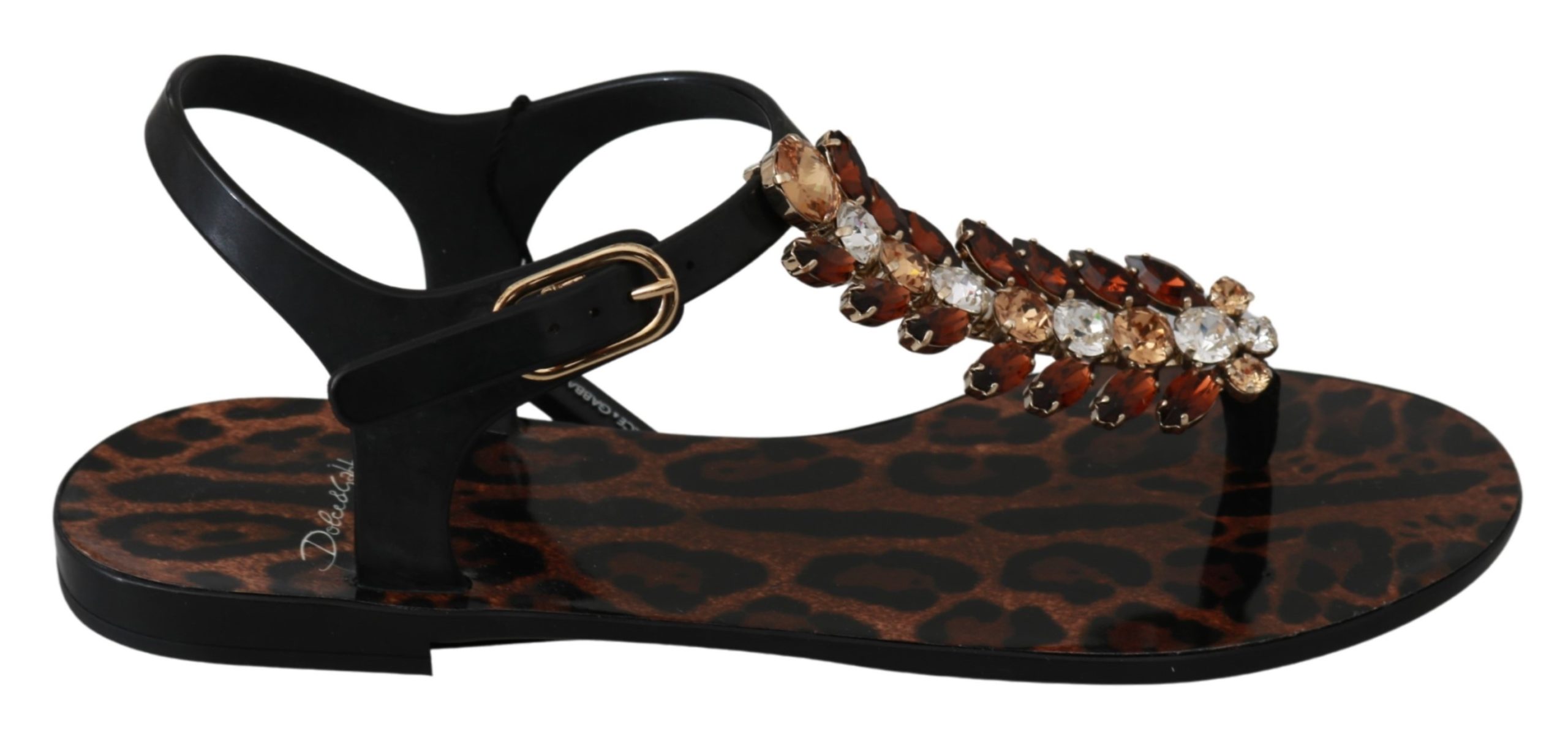 Dolce & Gabbana Women's Rubber Crystal Sandals Black LA6487 - EU35/US4.5