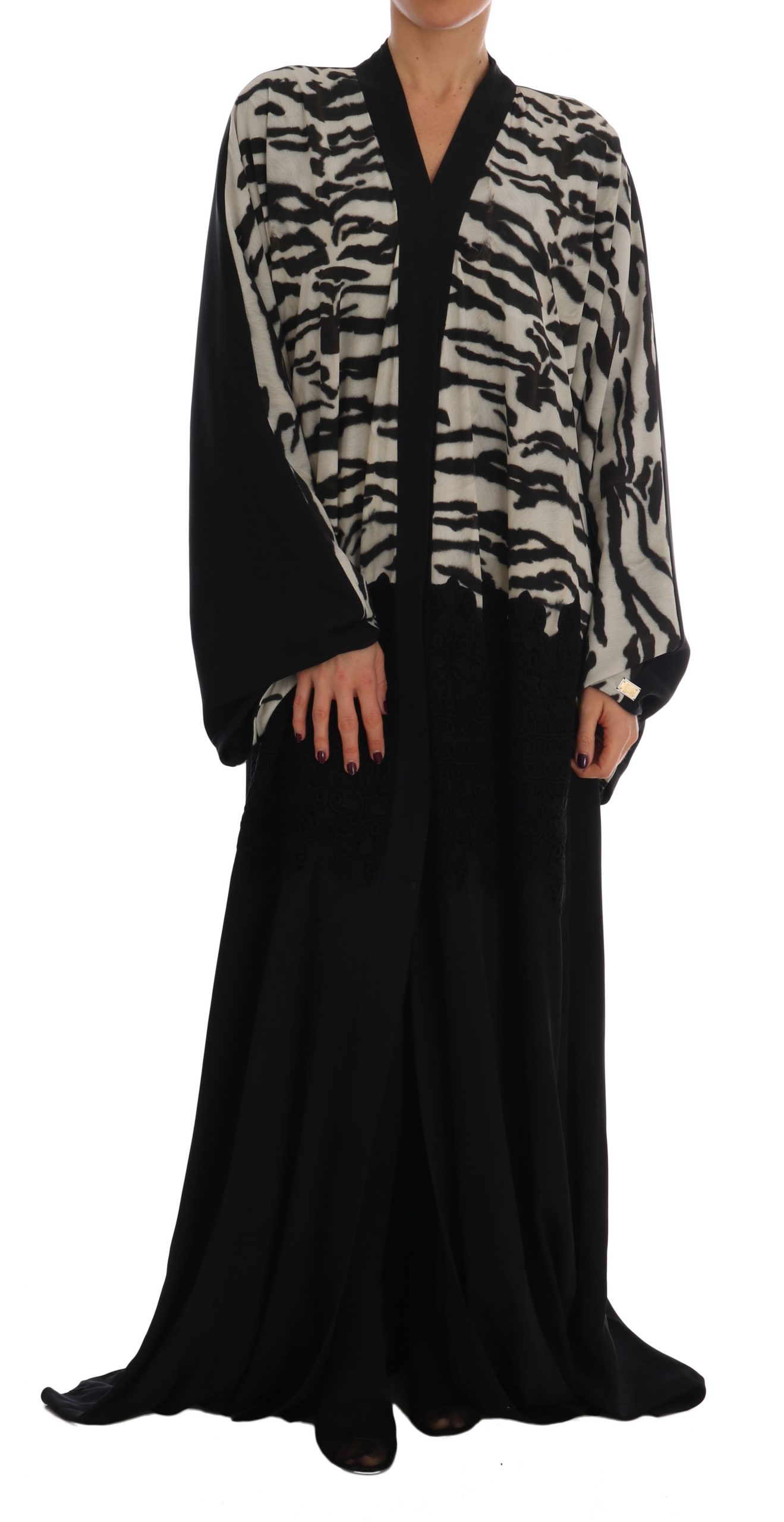 Dolce & Gabbana Women's Zebra Kaftan Abaya Cape Silk Dress Black DR1392 - IT48|XXL
