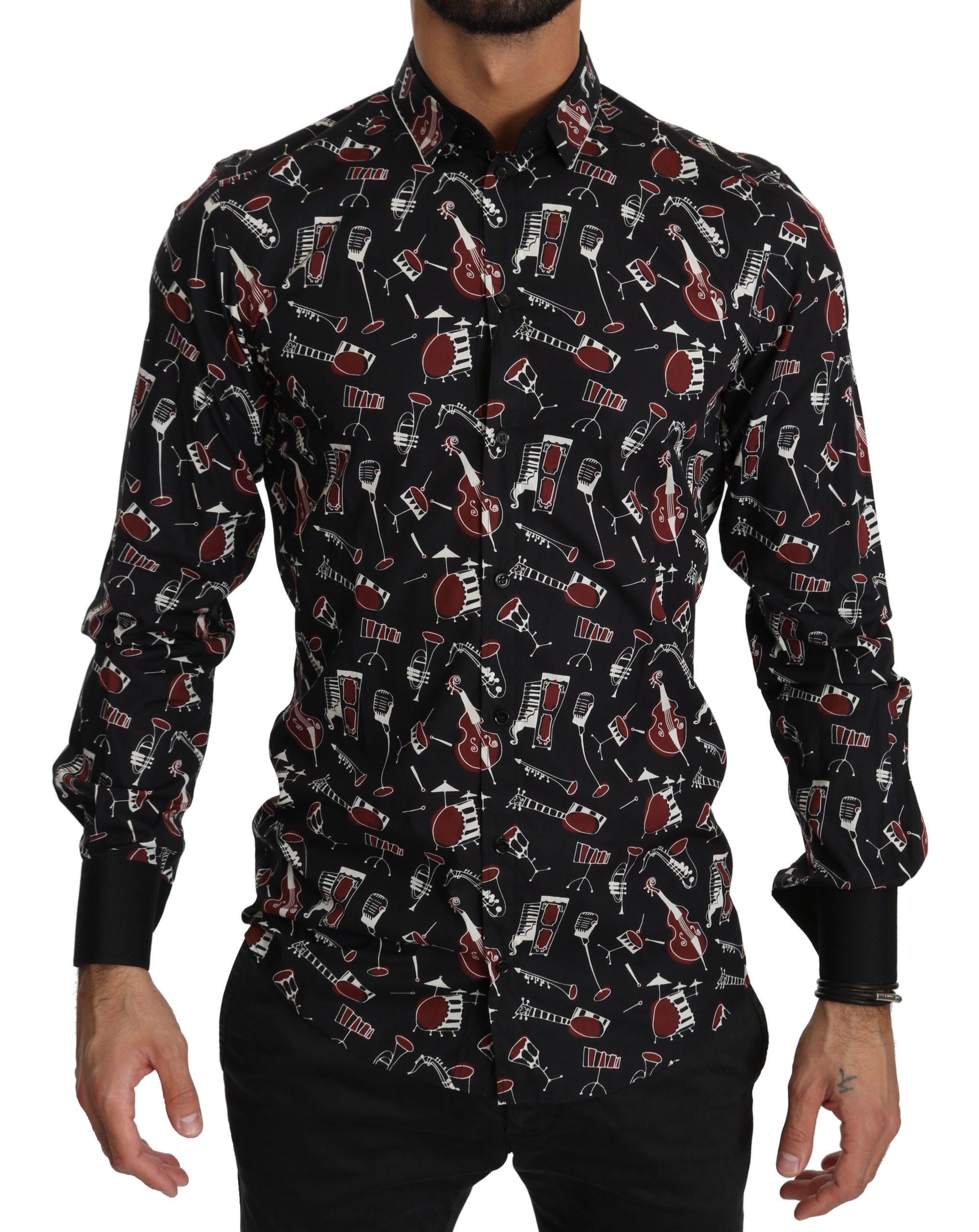 Dolce & Gabbana Men's Musical Instrument Slim Fit Shirt Black TSH4009 - IT38 | XS