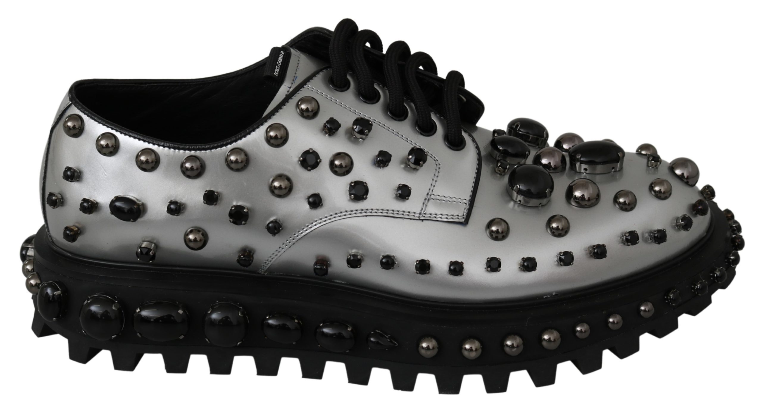 Dolce & Gabbana Men's Crystal Studded Leather Derby Shoe Silver MV3008 - EU42/US9