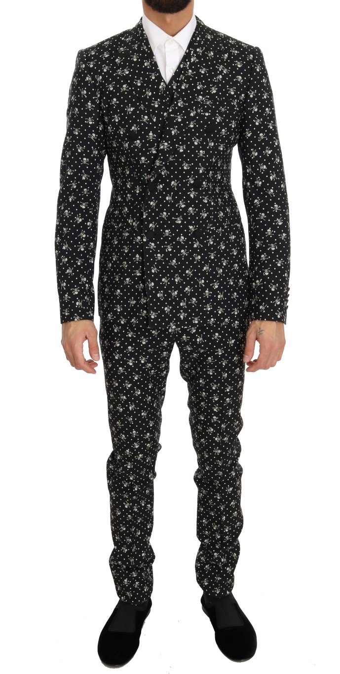 Dolce & Gabbana Men's Skull Print Slim Fit 3 Piece Suit Beige KOS1055 - IT46 | S