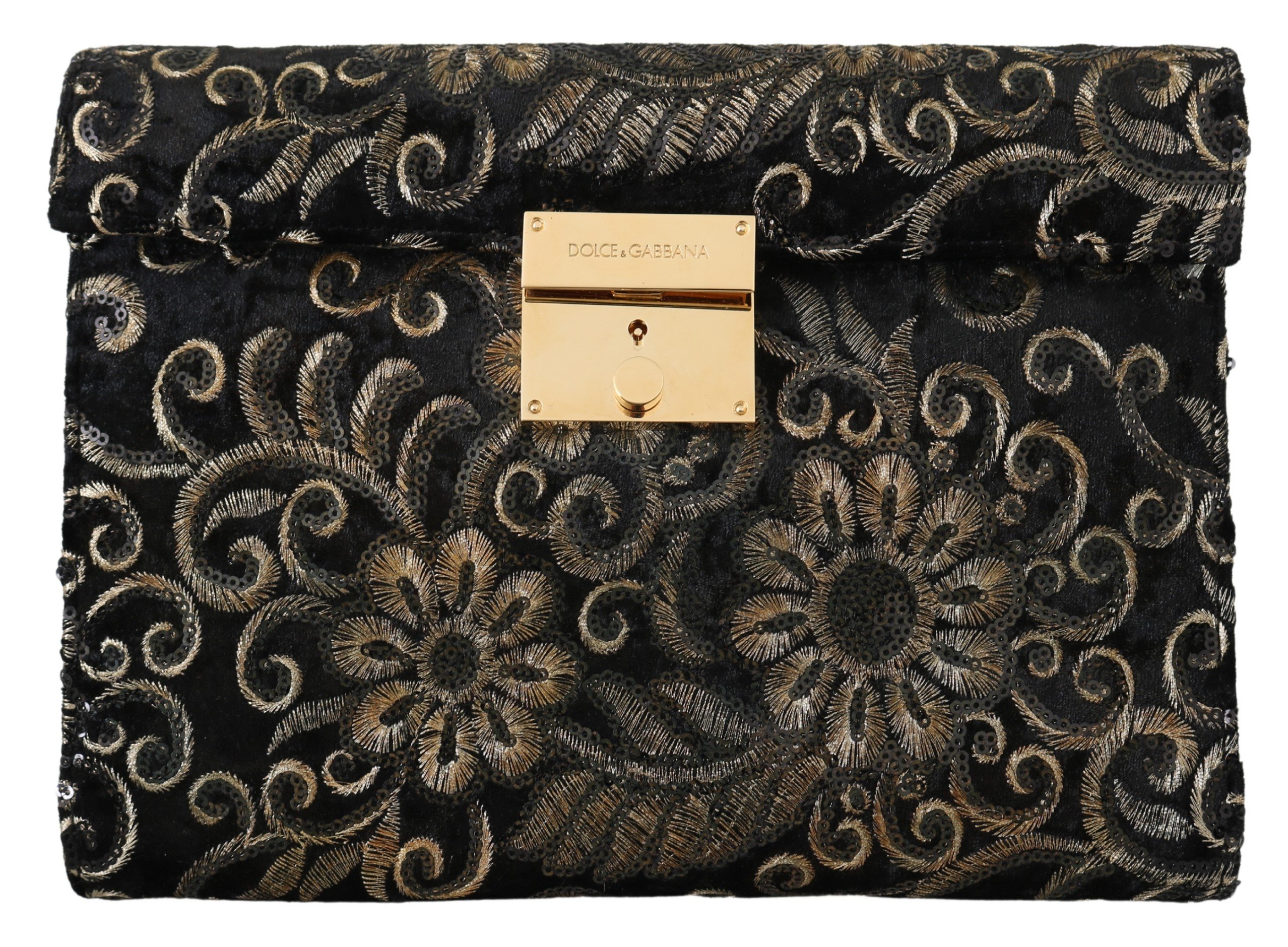 Dolce & Gabbana Men's Ricamo Sequined Leather Briefcase Bag Black VAS9862