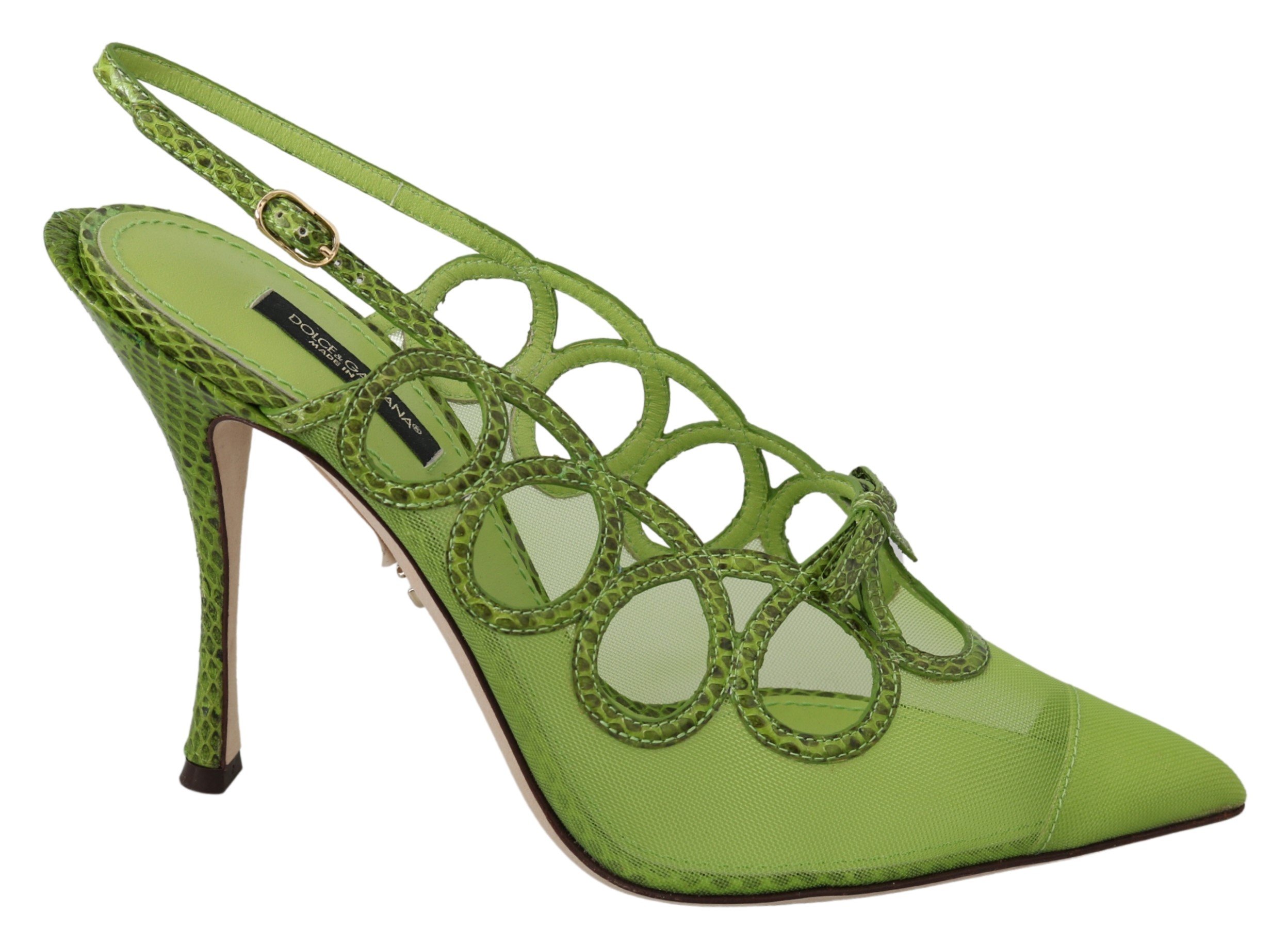 Dolce & Gabbana Slim High Slingbacks Leather Pumps Green LA6827 - EU39/US8.5