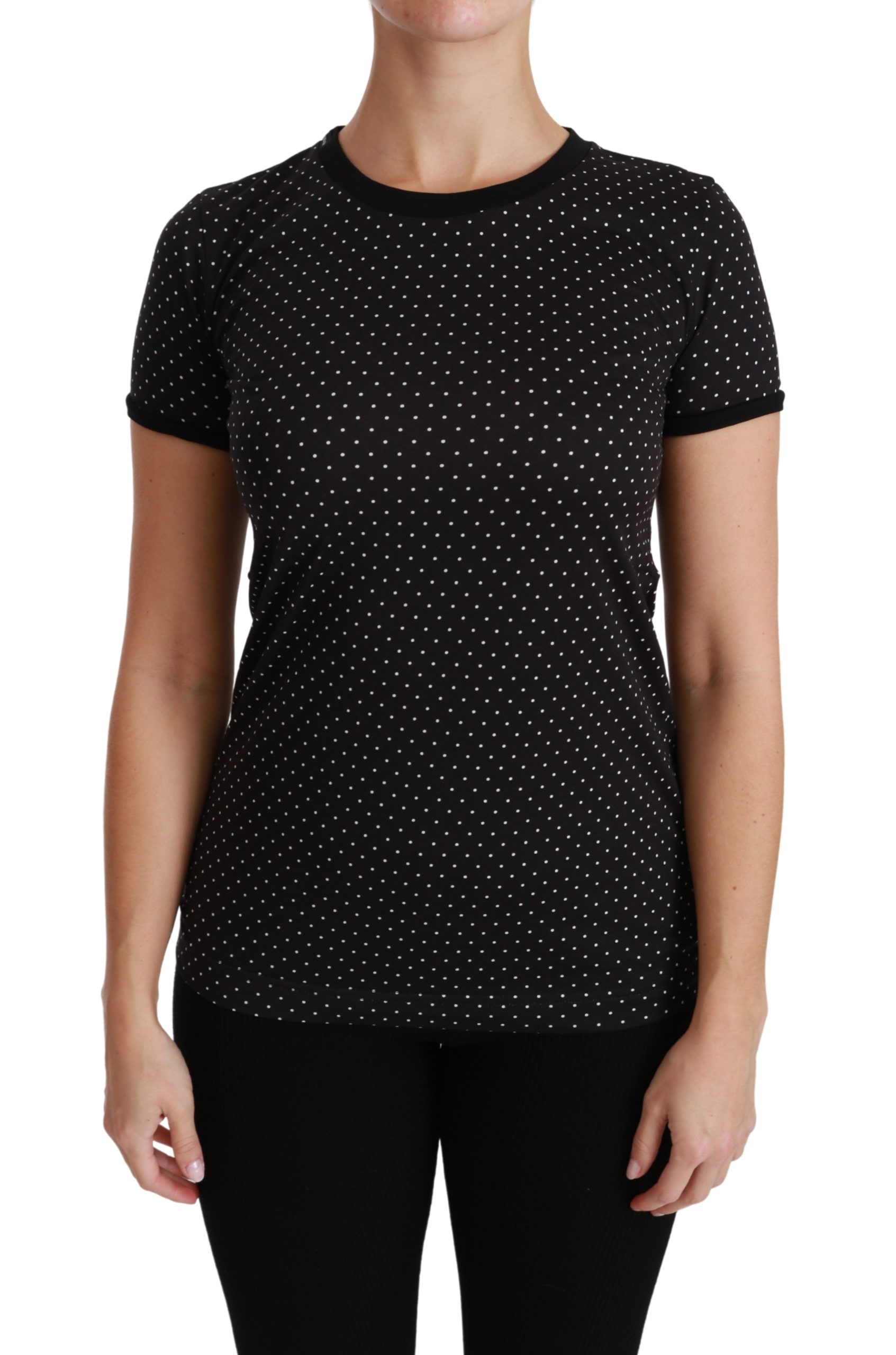 Dolce & Gabbana Women's Dotted Crewneck Cotton T-Shirt Black TSH4435 - IT38 | S