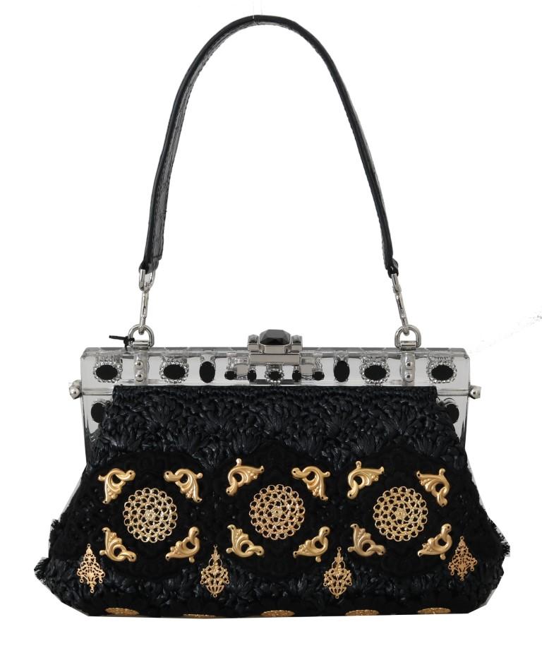 Dolce & Gabbana Women's Crystal Tassel Gold Charms Clutch Bag Black VAS15073