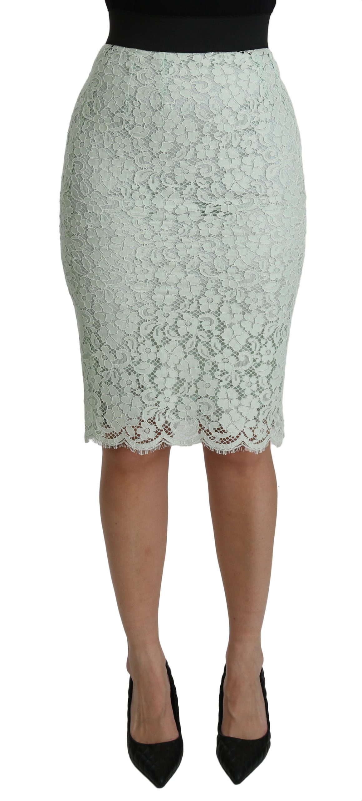 Dolce & Gabbana Women's Lace Pencil High Waist Cotton Mint Skirt Green SKI1380 - IT36 | XS