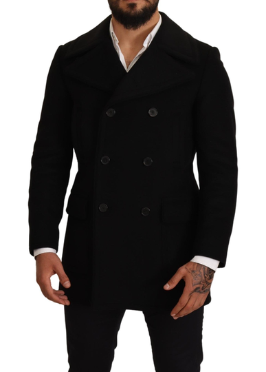 Black Wool Mens Trench Peacoat Jacket - IT46 | S