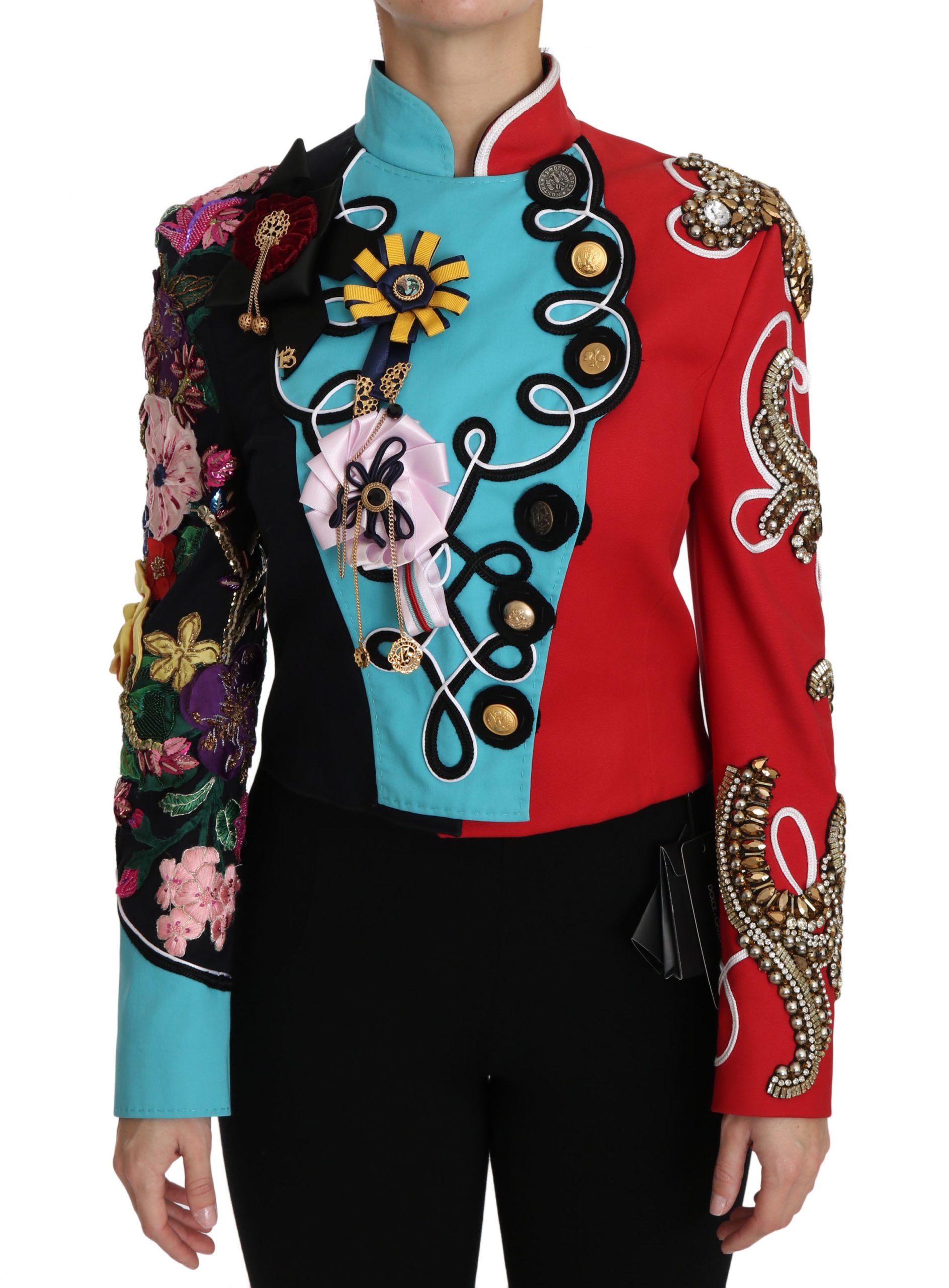 Dolce & Gabbana Women's Crystal Floral Baroque Sicily Jacket Red JKT2411 - IT38 | S