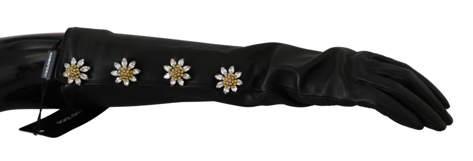 Dolce & Gabbana Women's Floral Crystal Elbow Mittens Gloves Black LB1016 - 7.5|S