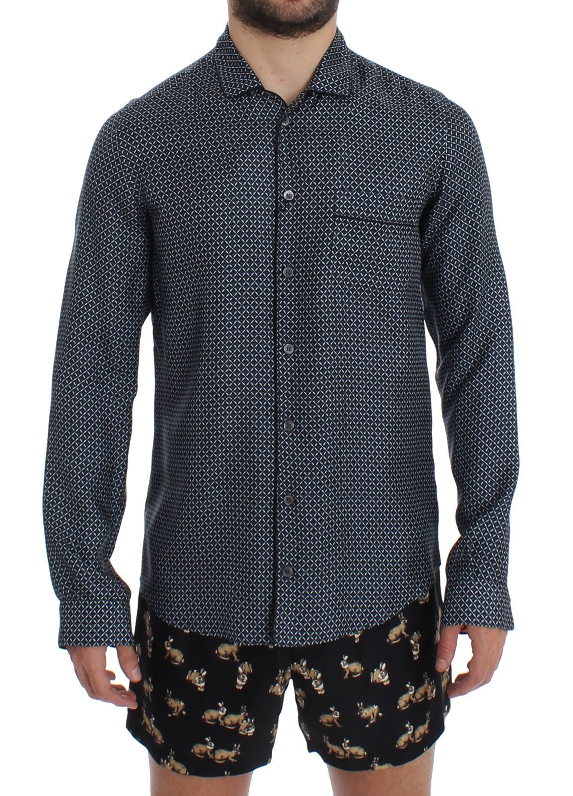 Dolce & Gabbana Men's Print SILK Pajama Shirt Blue SIG12380 - S