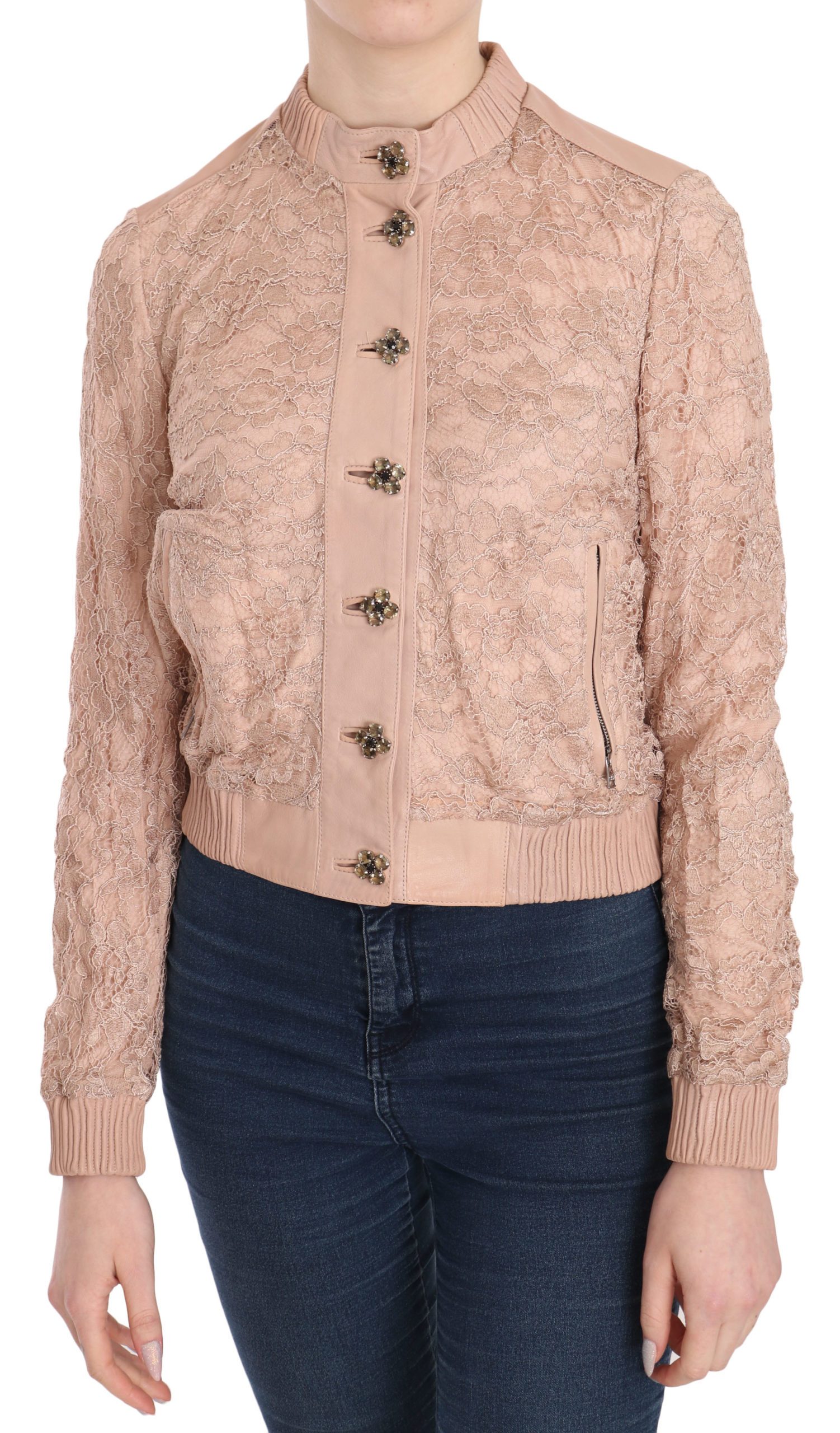 Dolce & Gabbana Women's Leather Lace Crystal Coat Pink TSH3704 - IT40|S