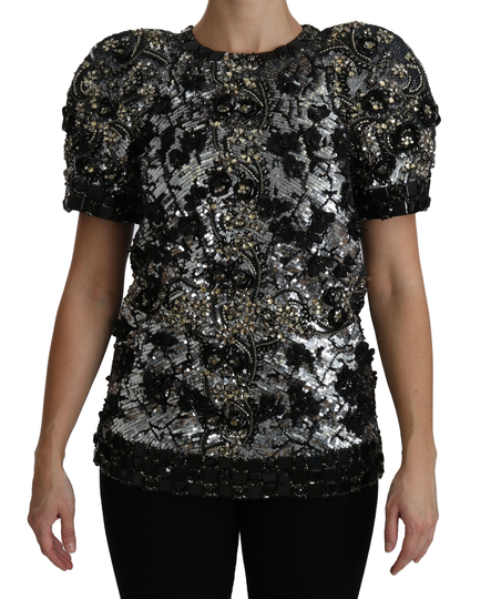 Dolce & Gabbana Women's Sequined Crystal Embellished Top Black TSH4227-38 - IT38|XS
