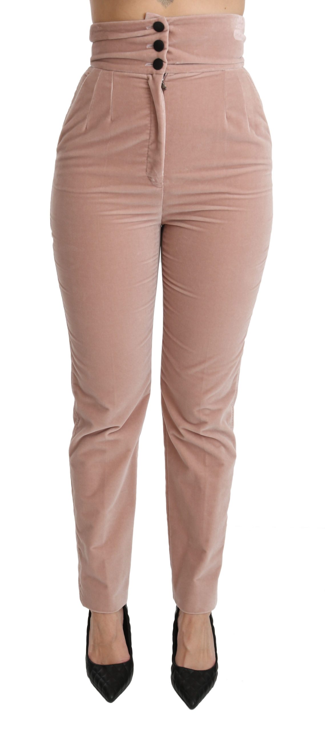 Dolce & Gabbana Women's Slim Fit High Waist Cotton Trouser Pink PAN70851 - IT40|S