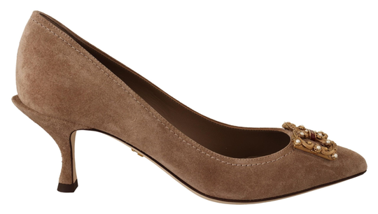 Beige Leather Silver AMORE DG Heels Pumps Shoes - EU36.5/US6