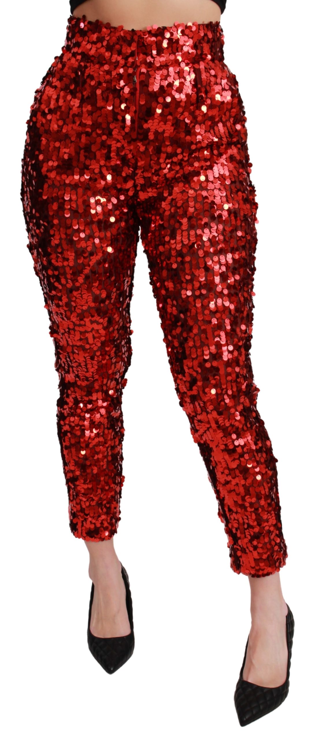 Dolce & Gabbana Women's Sequined Cropped Trouser Red PAN71052 - IT38|XS