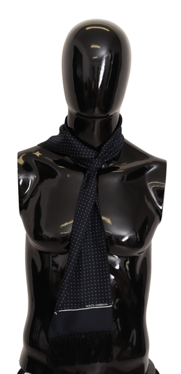 Blue Dotted Silk Wrap Shawl Fringe Scarf