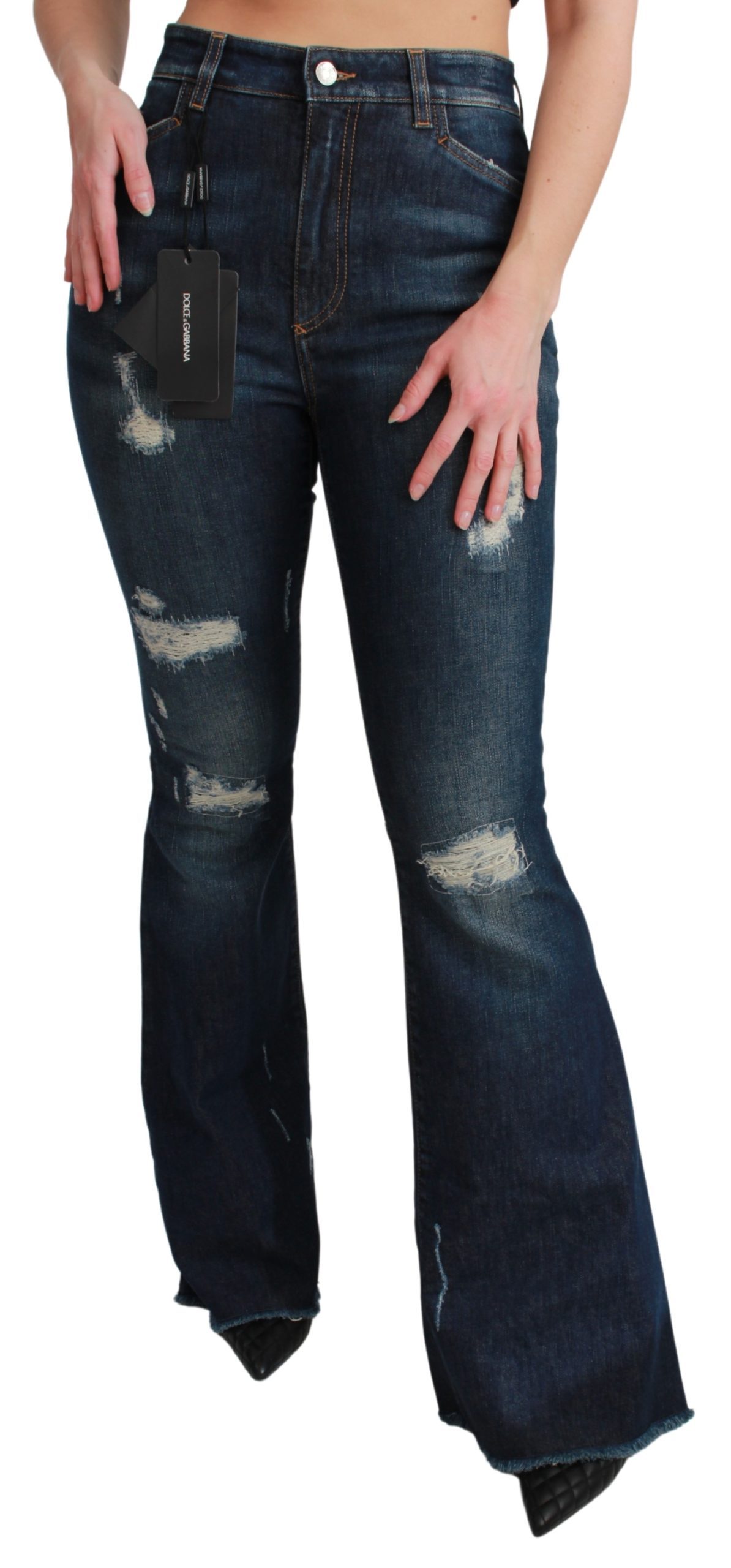 Dolce & Gabbana Women's Denim Cotton Stretch Flared Jeans Blue PAN71050 - IT36 | XS