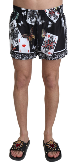 Dolce & Gabbana Men's Deck Cards Print Beachwear Black BIK1102-IT4 - IT4 | S