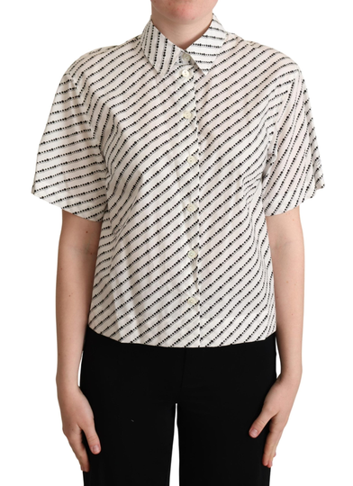 White Dotted Collared Blouse Shirt - IT42|M