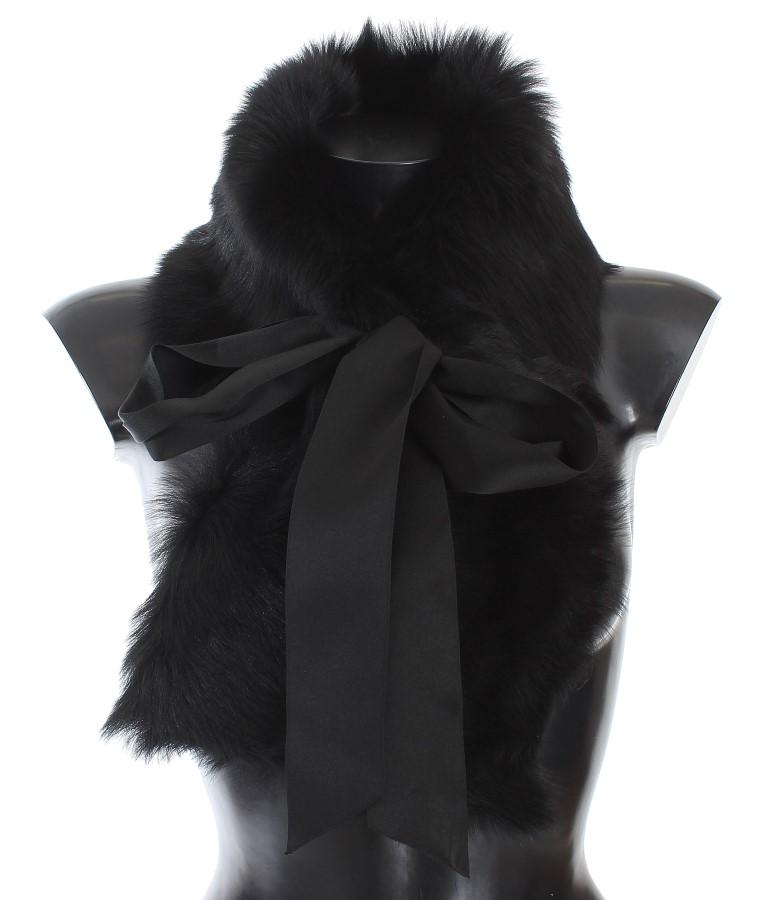 Dolce & Gabbana Women's Lambskin Fur Silk Scarf Black MS1541