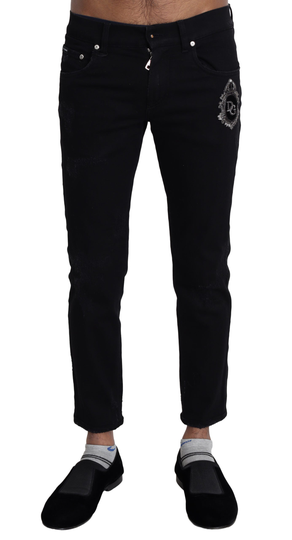 Dolce & Gabbana Men's Heraldic Embroidery Skinny Jeans Black PAN71544-44 - IT44 | XS