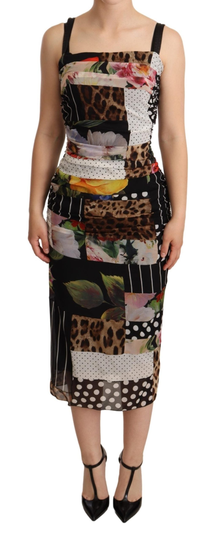 Neck Patchwork Chiffon Midi Square Dress - IT40|S