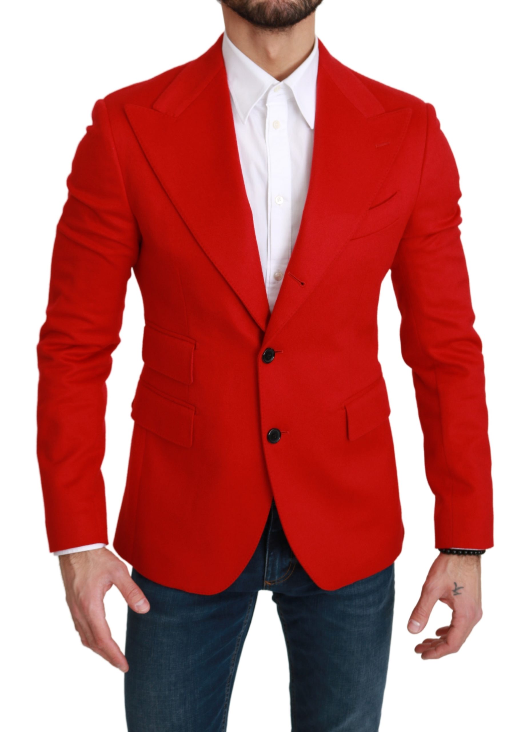 Dolce & Gabbana Men's Cashmere Slim Fit Coat Blazer Red KOS1744 - IT46 | S
