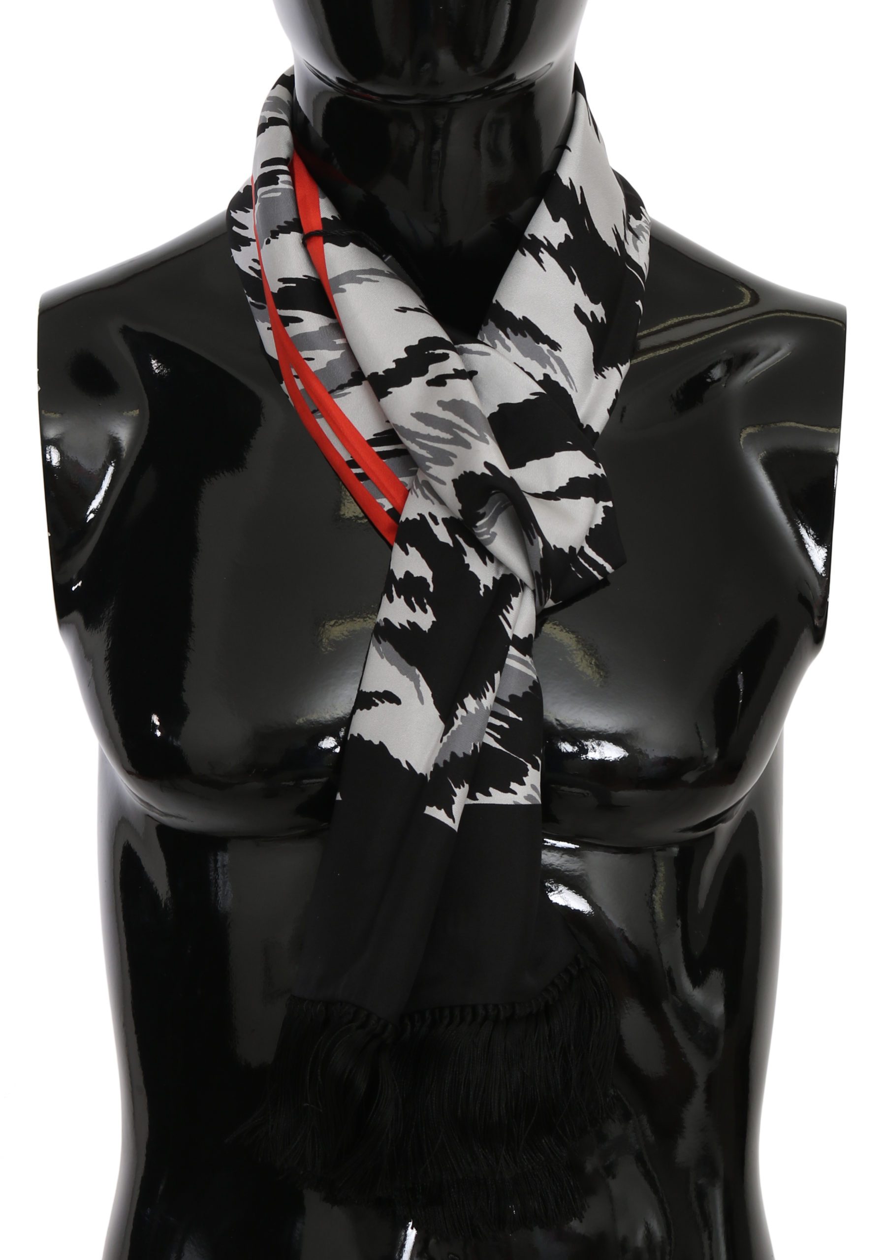 Dolce & Gabbana Men's Printed Fringe Wrap Silk Scarf Black MS6077