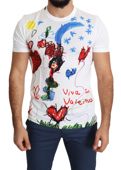 White Kids Drawing Print Cotton Men T-shirt - IT44 | XS