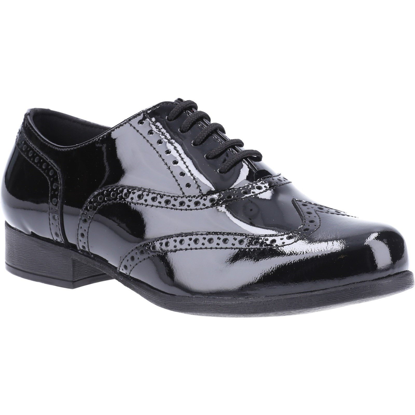 Hush Puppies Kid's Kada Junior School Brogue Shoe Patent Black 32597 - Patent Black 1