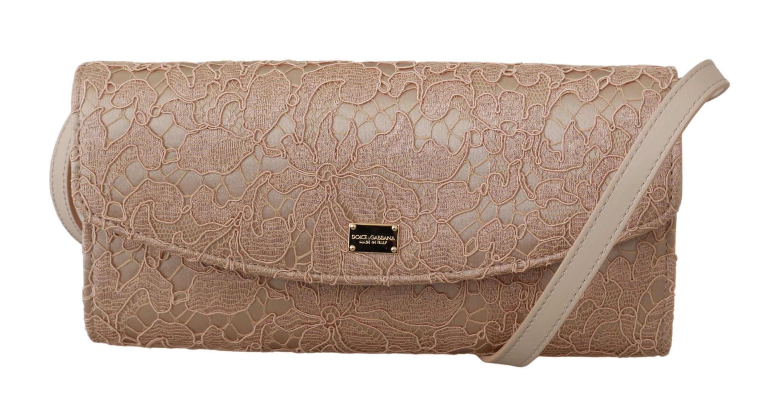 Dolce & Gabbana Women's Floral Lace Evening Long Cotton Crossbody Bag Beige VAS9209