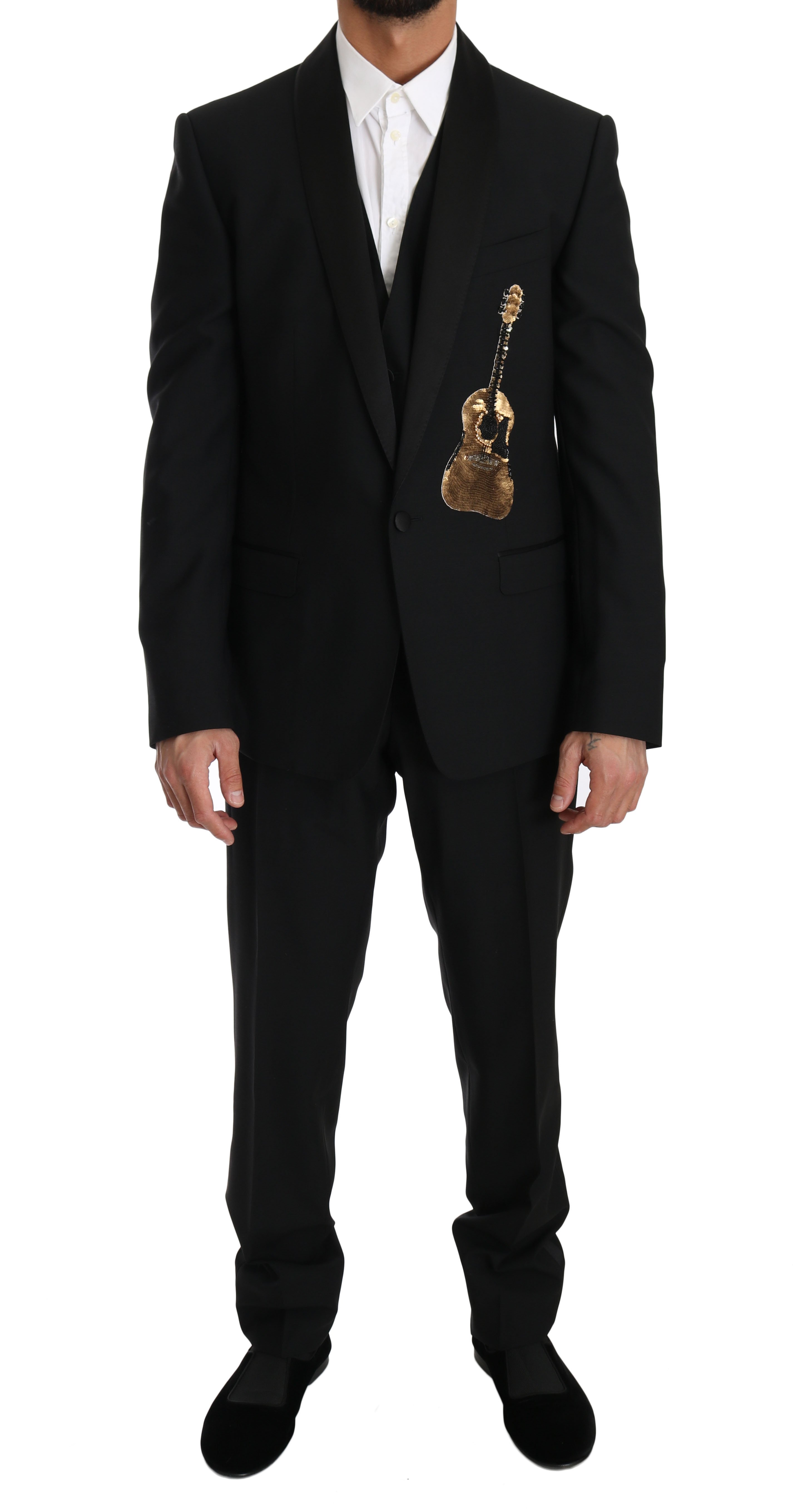 Dolce & Gabbana Men's Wool 3 Piece Sequin Guitar Suit Beige KOS1173 - IT52 | XL