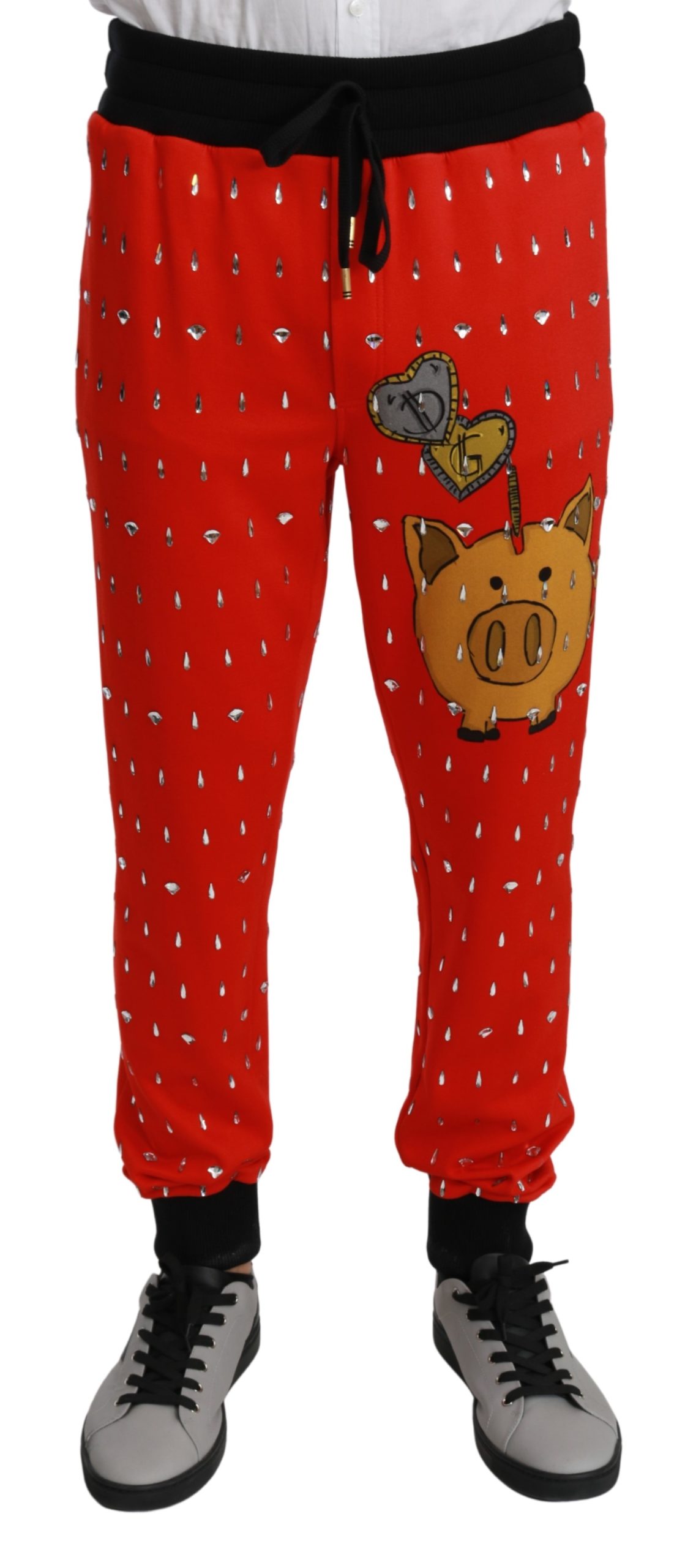 Dolce & Gabbana Men's Piggy Bank Cotton Crystal Trouser Red PAN70957 - IT44 | XS