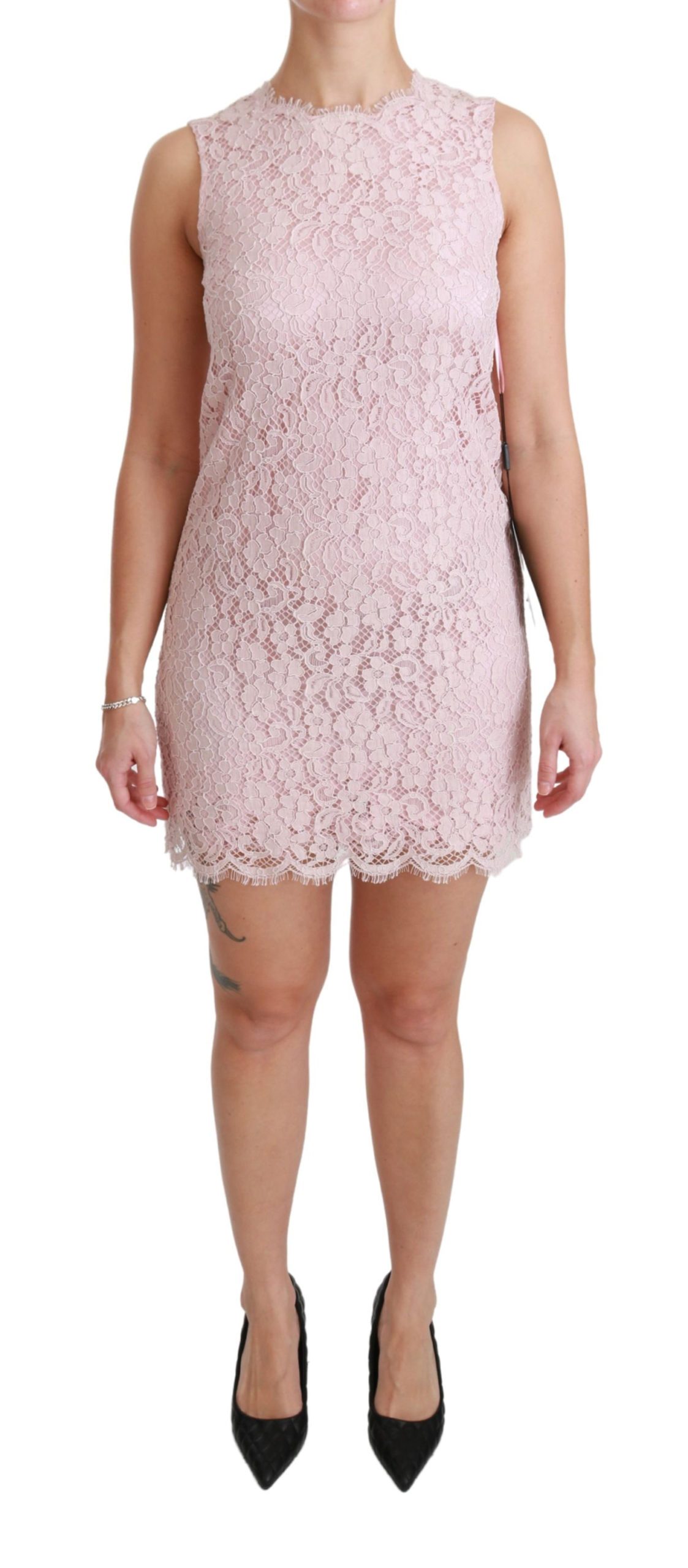 Dolce & Gabbana Women's Floral Lace Shift Gown Mini Dress Pink DR2464 - IT38|XS