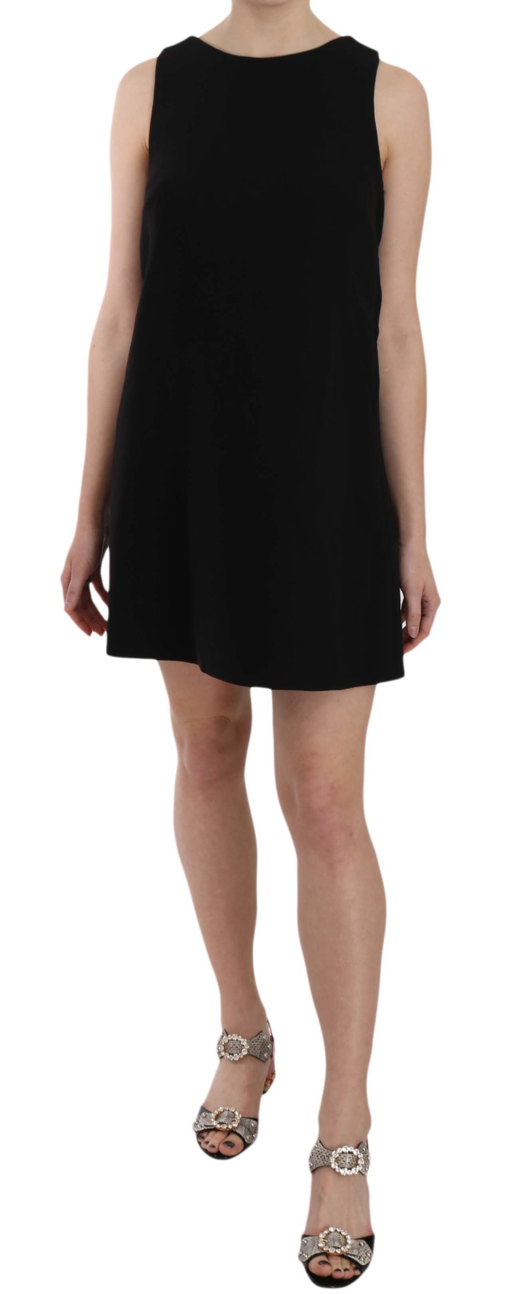 Dolce & Gabbana Women's Wool Crystal Button Shift Dress Black DR1620 - IT38 | S