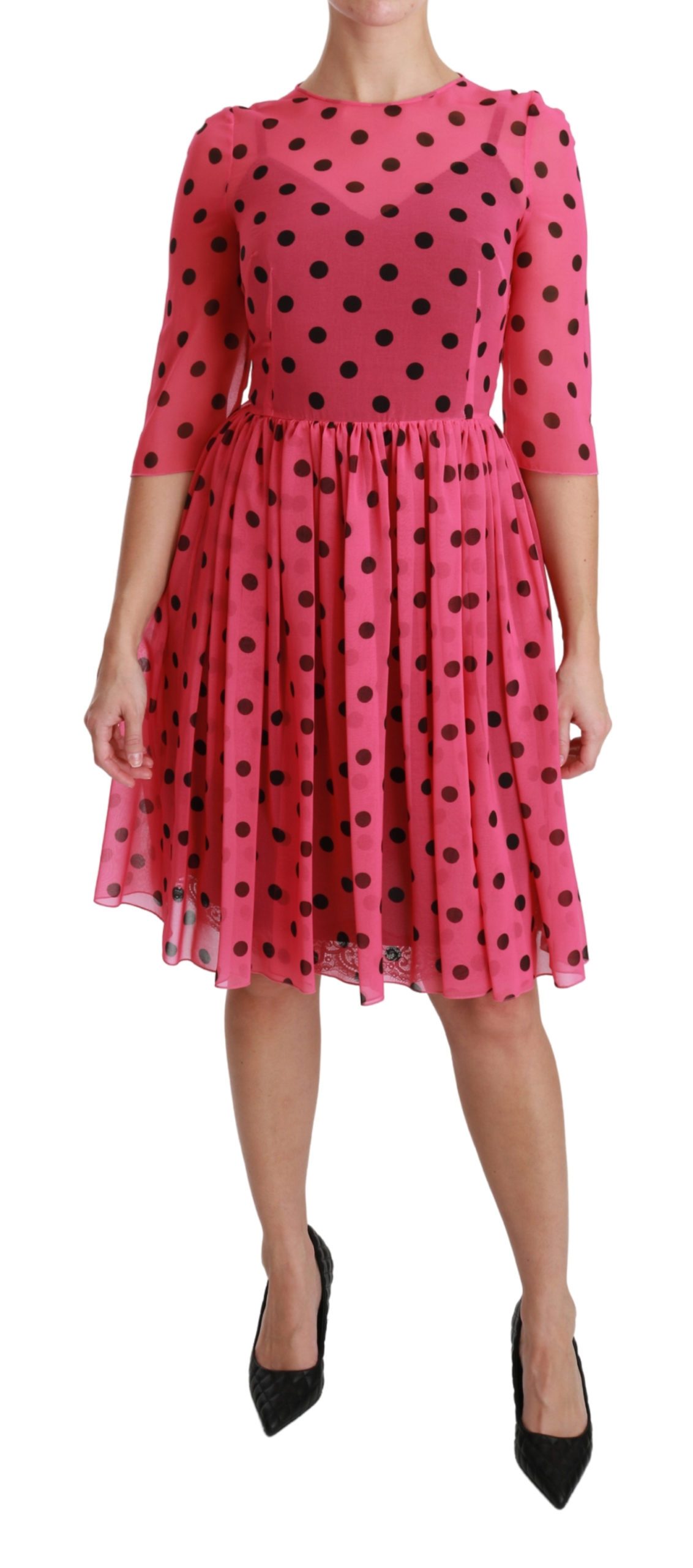 Dolce & Gabbana Women's Polka Dots A-line Knee Length Dress Pink DR2539 - IT38|XS