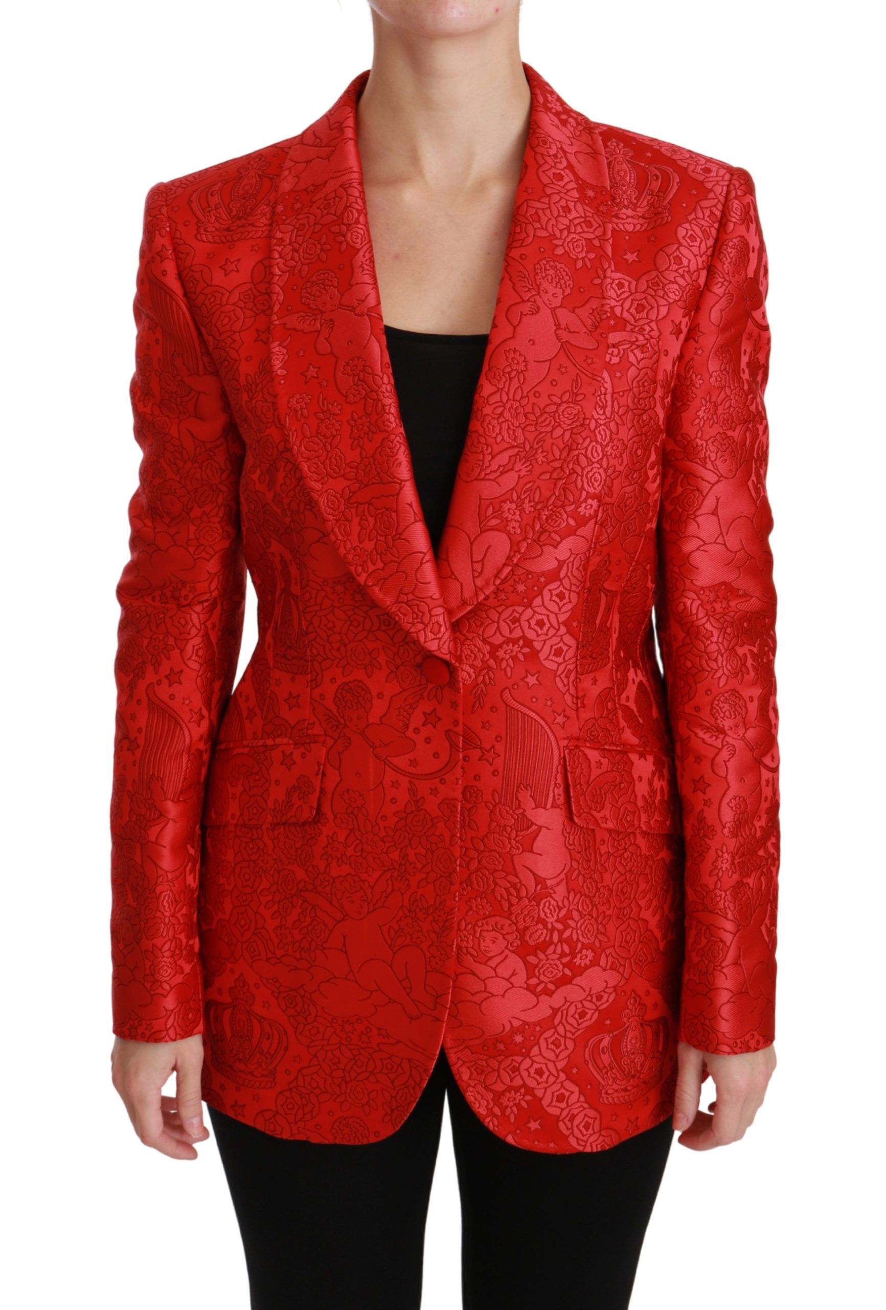 Dolce & Gabbana Women's Floral Angel Blazer Coat Jacket Red JKT2563 - IT46 | L