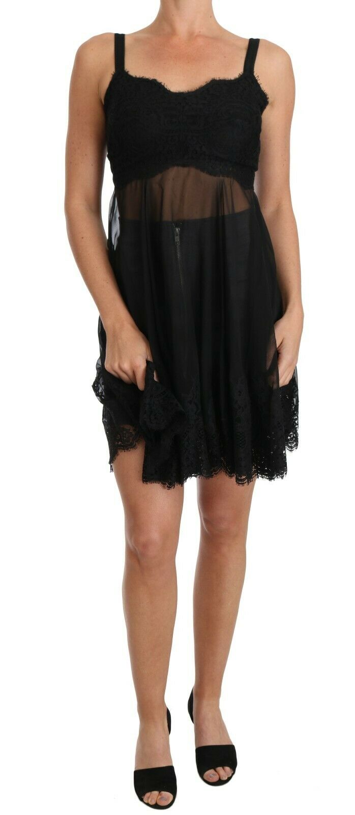Dolce & Gabbana Women's Silk Lace Chemise Dress Black BIK099 - IT2 | S