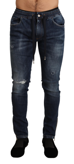 Blue Cotton Stretch Tattered Denim Jeans - IT44 | XS