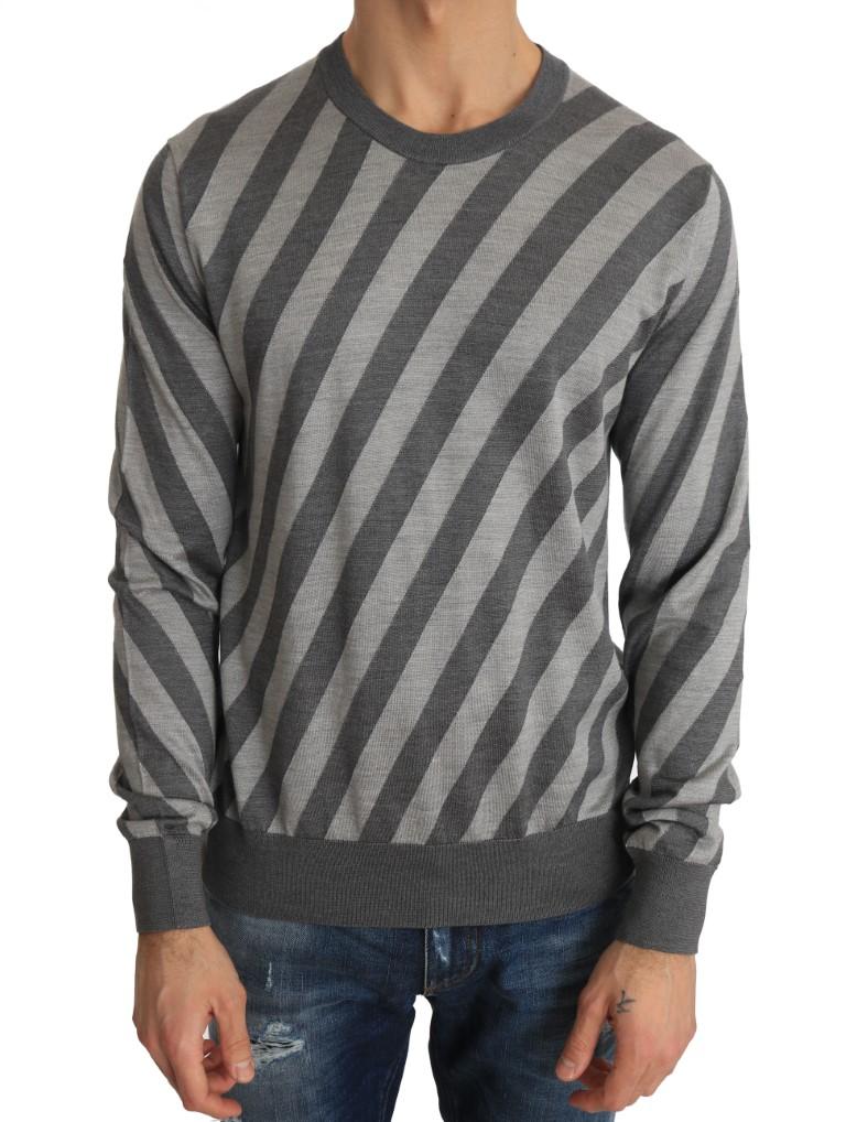 Dolce & Gabbana Men's Striped Silk Crew-neck Pullover Gray TSH2153 - IT48 | M