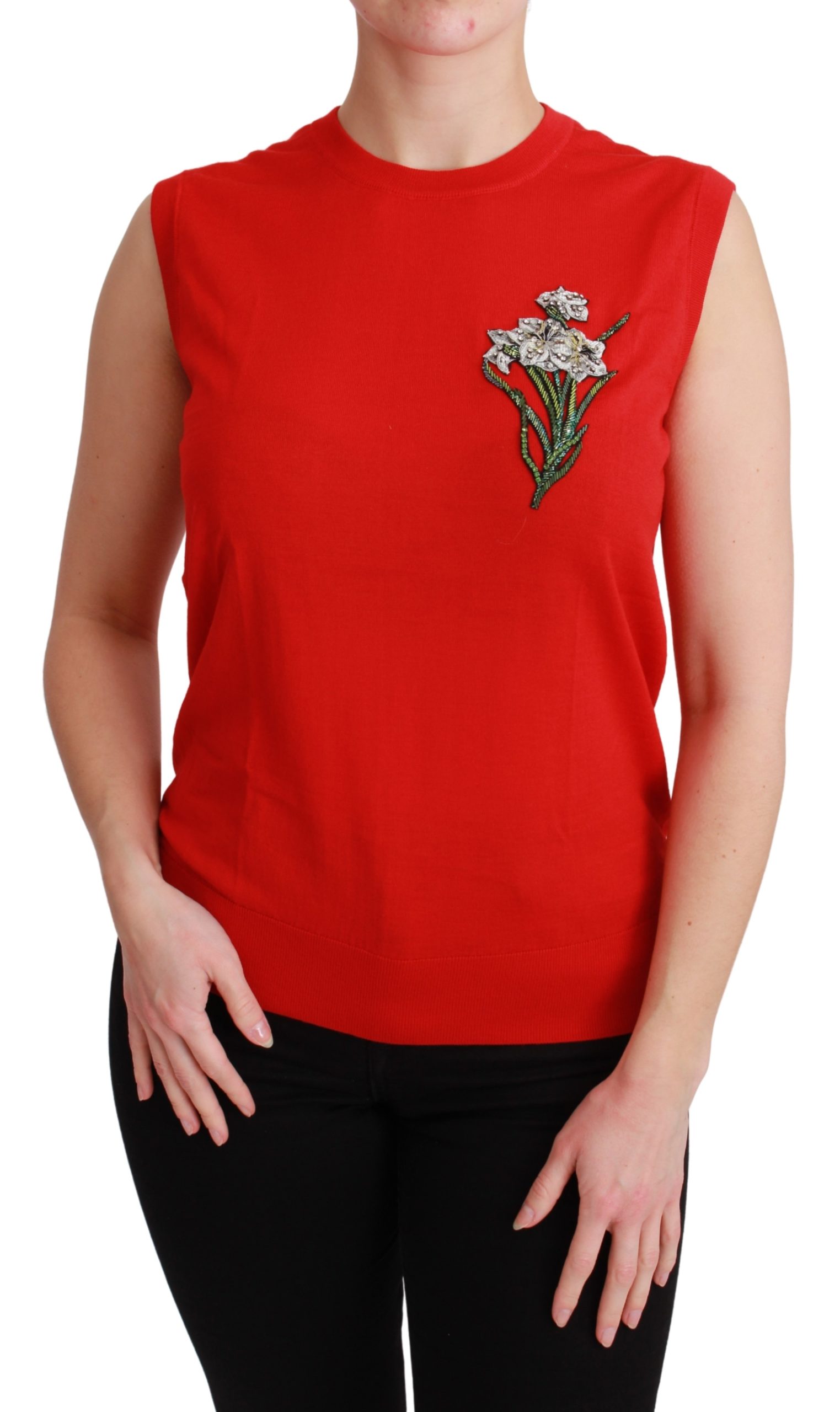Dolce & Gabbana Women's Crystal Flower Top Red TSH4584 - IT44|L
