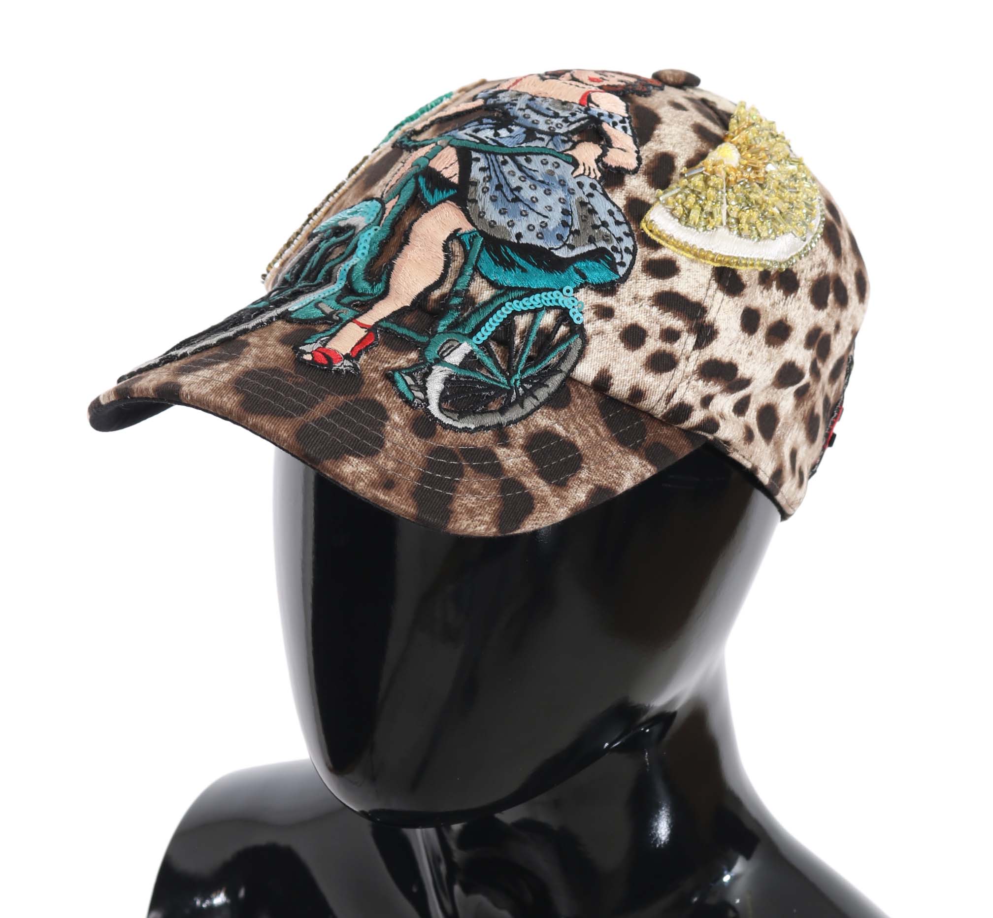 Dolce & Gabbana Women's Leopard Sequin Sicily Applique Baseball Hat Brown HAT70141 - 56 cm|XS