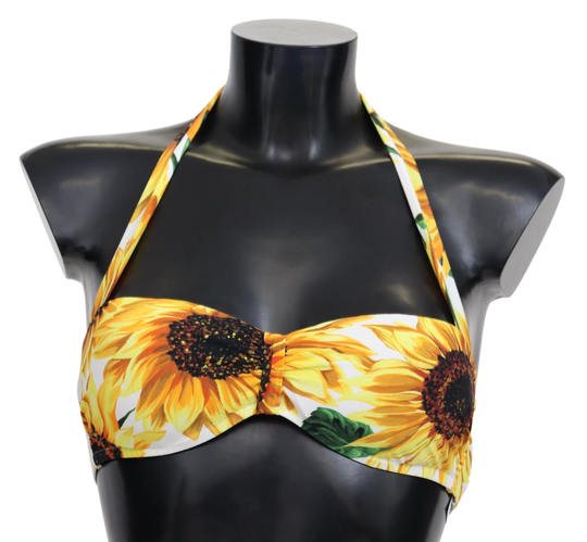 White Sunflower Print Nylon Swimwear Bikini Tops - IT1 | XS