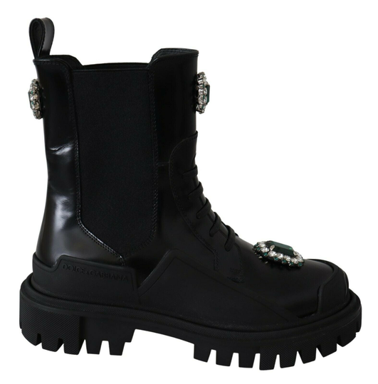 Dolce & Gabbana Women's Leather Combat Boots Black LA8784 - EU35.5/US5
