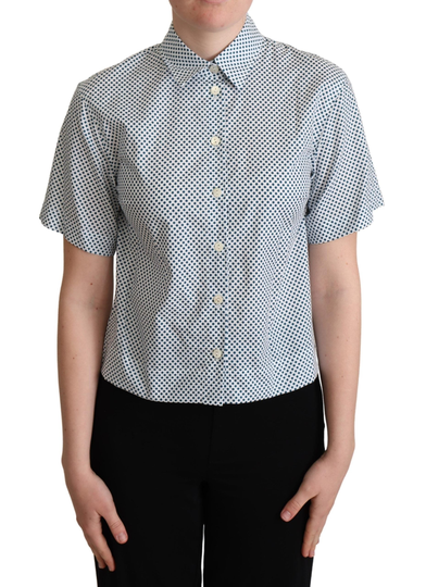 White Blue Polka Dot Cotton Shirt - IT38|XS