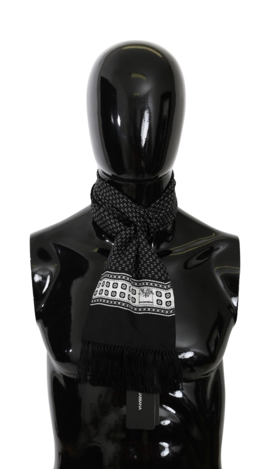 Dolce & Gabbana Men's Baroque Fringe Wrap Silk Scarf Black MS5567