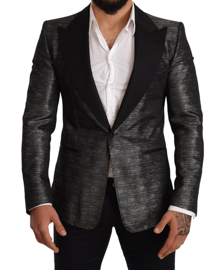 Gray Metallic Black Slim Tuxedo Blazer - IT48 | M
