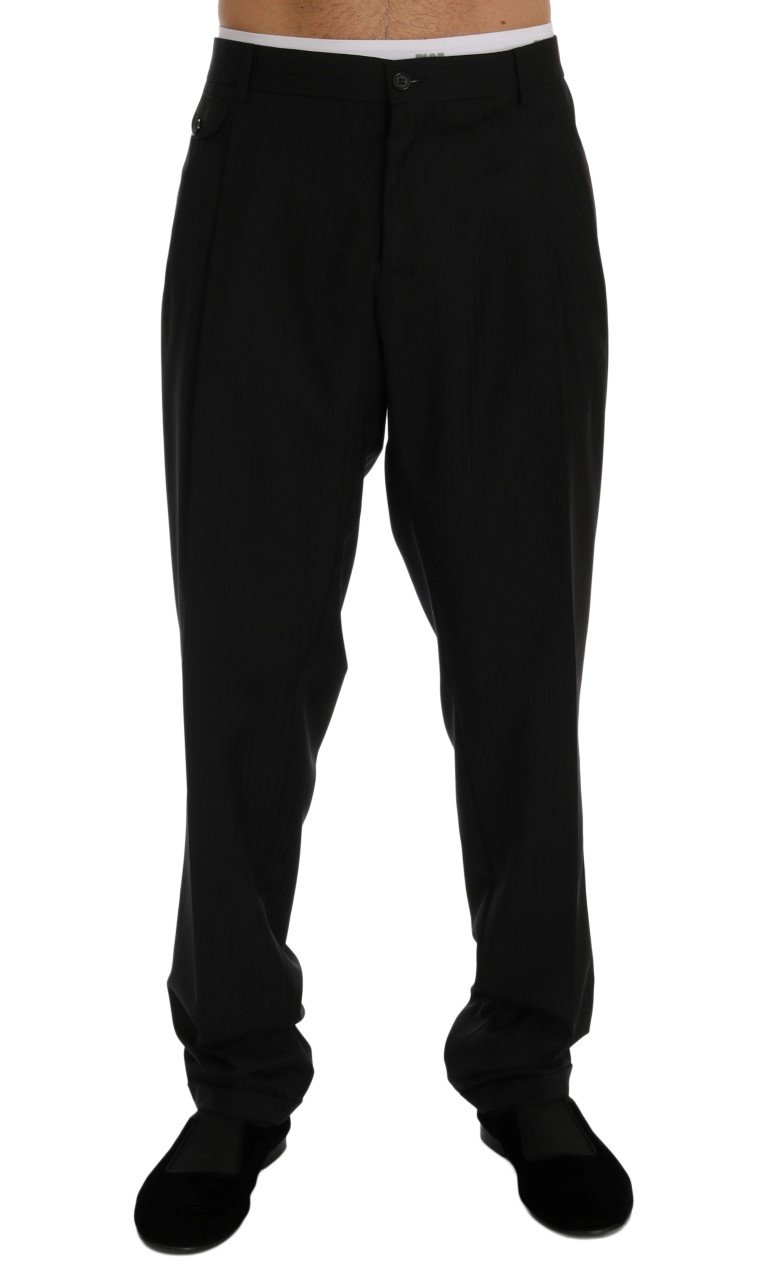 Dolce & Gabbana Men's Striped Wool Stretch Trouser Black PAN60378 - IT54 | XXL