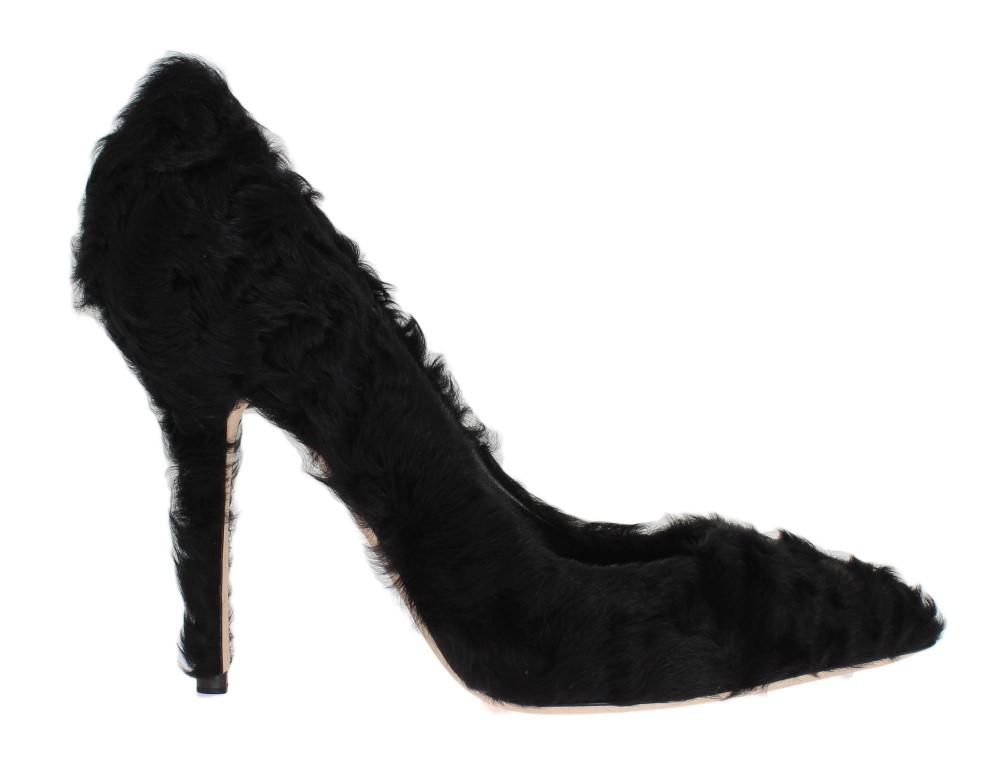Dolce & Gabbana Women's Xiangao Lamb Fur Leather Pumps Black LA3094 - EU40/US9.5