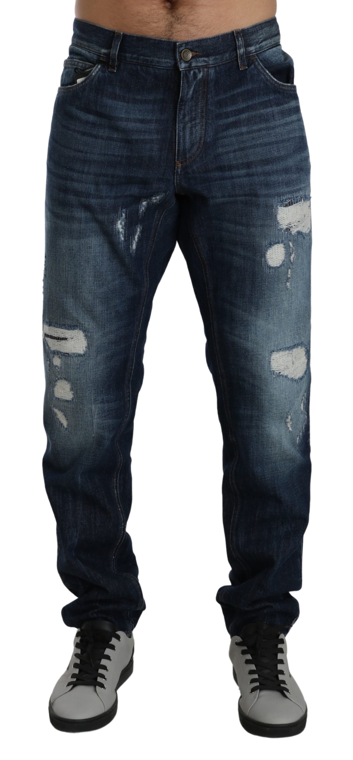 Dolce & Gabbana Men's Ripped Classic Denim Cotton Jeans Blue PAN71414 - IT56 | XXL